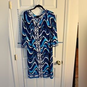 Peck & Peck Women Blue and white Pattern Casual Dress, Size 12